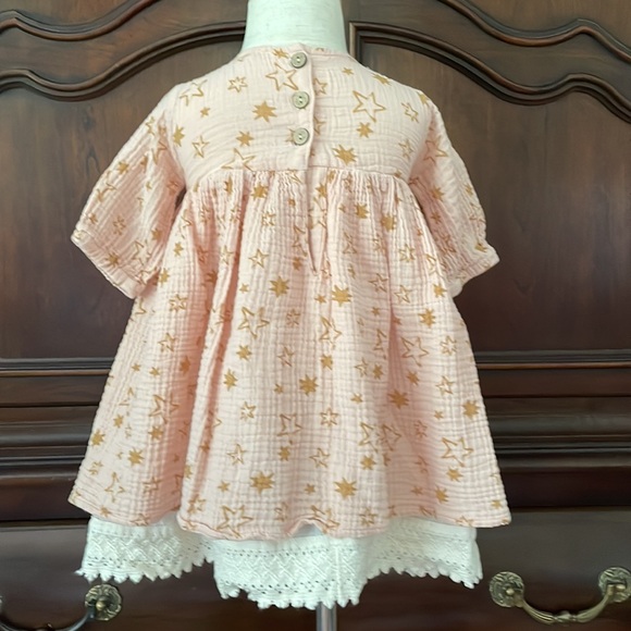 WILD WAWA Pink and Gold Gauzy Star Print Dress - Picture 3 of 4